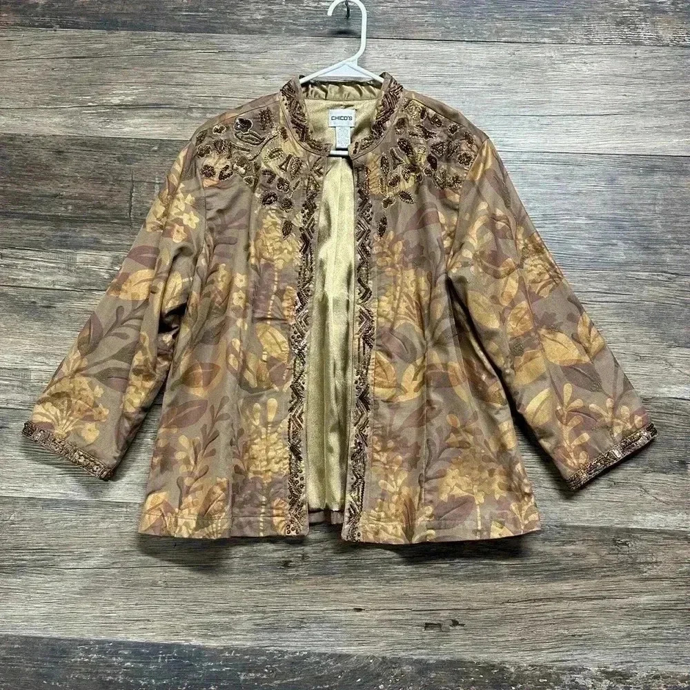 Chico's Brown Floral Embroidered Jacket